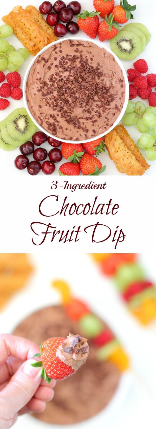 Chocolate Fruit Dip Recipe - Only three ingredients to make this thick, creamy (& healthy) fruit dip! | sliceofkitchenlife.com