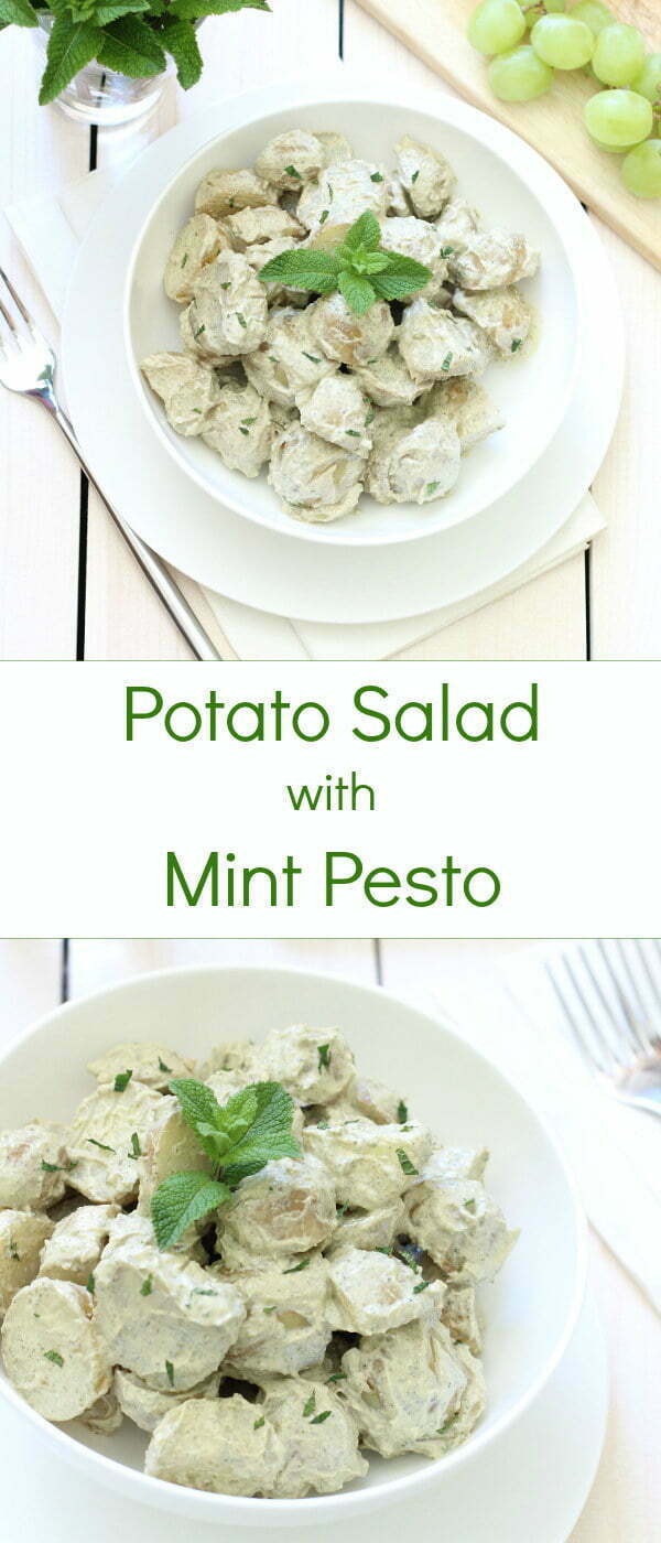 Potato Salad with Mint Pesto Recipe - A fresh twist on a classic summer side dish (no mayo!) | sliceofkitchenlife.com