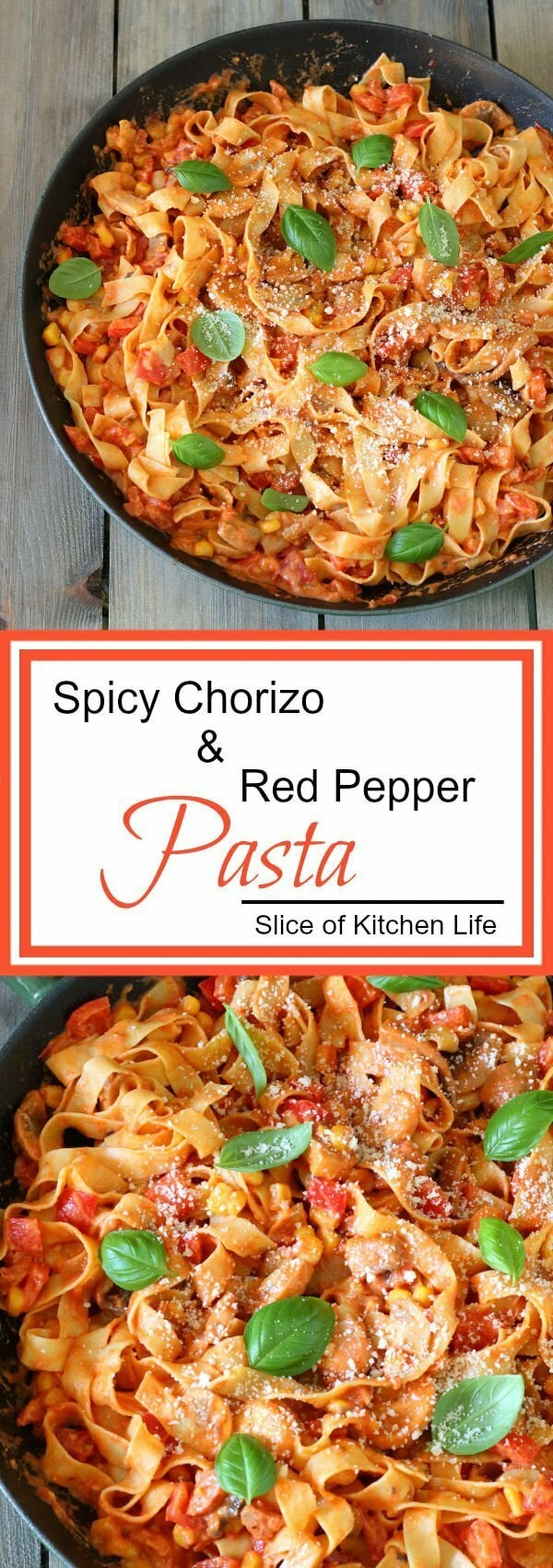 Spicy Chorizo and Red Pepper Pasta Recipe - Creamy, cheesy and packed full of veggies, this pasta dish is warming, comforting and oh so tasty! | sliceofkitchenlife.com