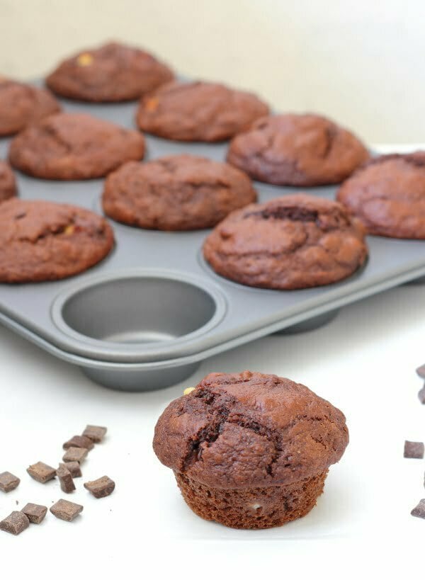 Triple Chocolate Muffins Recipe - Soft, fluffy and tender, lightly sweetened, and stuffed full of chocolate chunks!