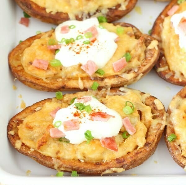 Twice-Baked Potato Skins with Chipotle, Garlic & Cheese Recipe - Creamy, crispy and impossible to resist!