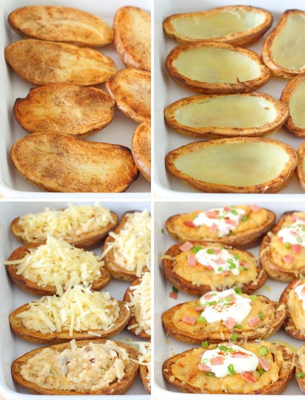 Twice-Baked Potato Skins with Chipotle, Garlic & Cheese Recipe - Creamy, crispy and impossible to resist! | sliceofkitchenlife.com